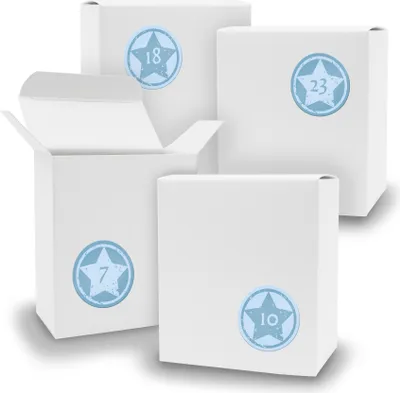 Produktbild von Adventskalender zum Füllen 24x Quader WEISS + Sticker V07 Z22