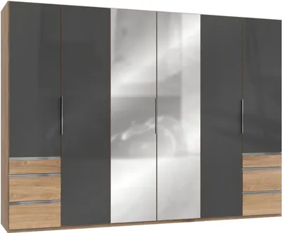 Immagine prodotto di Armadio Armadio camera da letto Level 300x58x216cm asse rovere grigio vetro specchio (18244)