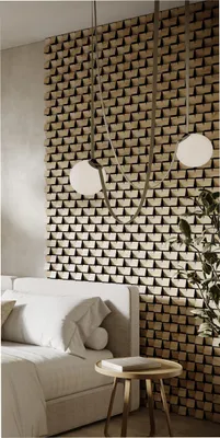 Immagine prodotto di Set "34er" – Pannelli fonoassorbenti a lamelle ZARINA | Mosaico 3D a parete senza giunture | Diffusore decorativo in legno (HDF) | Colore: Noce
