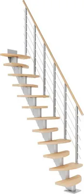 Produktbild von Pertura Mittelholmtreppe Aris Buche Leimholz Perlgrau variabel 64 cm 10 Stufen / 11 Steigungen Relinggeländer Grau (RAL