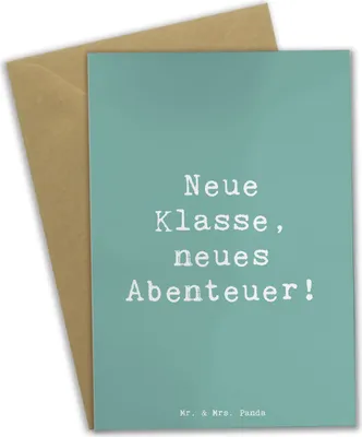 Produktbild von Mr. & Mrs. Panda Klappkarte Spruch Erster Schultag Abenteuer - Meeresbrise - Geschenk, hochzeitskarten, Neuanfang, Grußkarte, Zuversicht, vatertagskarte, Grußkarten