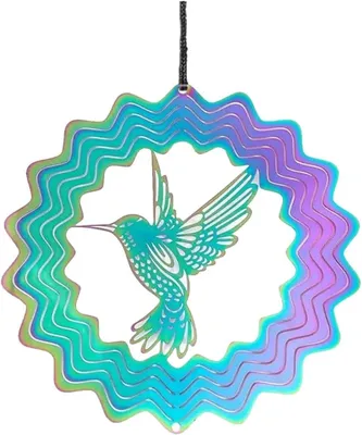 Produktbild von 3D-Regenbogen-Vogelwindspiel aus Edelstahl als rotierender Windschmuck für Garten und Bäume