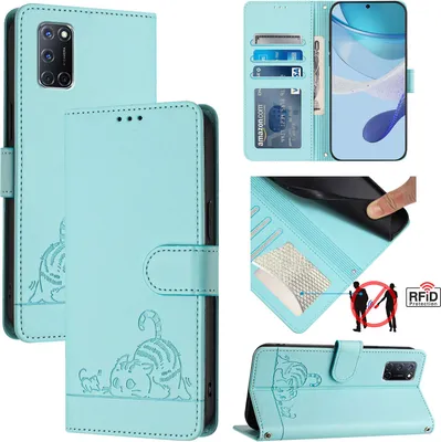 Image de Etui en cuir pour Oppo A72 / A52 / A92 4G, étui Flip avec fonction stand et portefeuille vert clair