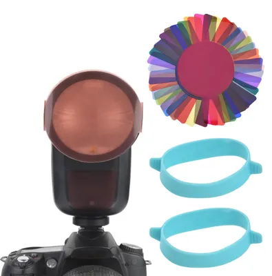 Produktbild von 24 Stueck Rundkopf-Kamera-Blitzgele Beleuchtungsfilter Farbkorrekturfilter-Kit fuer Godox V1-Serie Blitzgeraet H200R Blitzkopf mit Aufbewahrungstasche