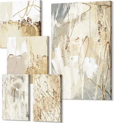 Produktbild von Leinwandbilder Mehrteilig 5-teilig – Modernes Design – Hochwertiger Polycanvas Kunstdruck – Wanddekoration & Wandkunst – Bilder für Zuhause – 2x 30x30 cm + 2x 20x30 cm + 1x 40x60 cm – Abstrakte Kompositionen im modernen und minimalistischen Stil
