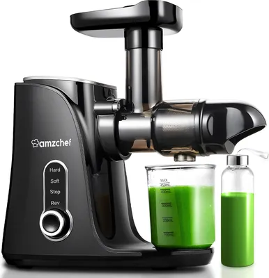 Produktbild von AMZCHEF Slow Juicer Entsafter mit 2 Geschwindigkeitsmodi, Gemüse und Obst Entsafter mit Tragbare Flasche und 2 Tassen, mit LED-Anzeige BPA Frei, Schwarz