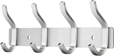 Produktbild von Wandhakenleiste mit 4 Haken, Wandgarderobenhaken für Handtücher aus Edelstahl (Silber, 4 Haken)
