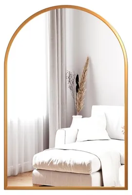 Image de Miroir mural rond, cadre en aluminium doré, dimensions 90 x 60 cm