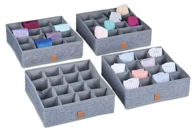Image de Organisateur de sous-vêtements, lot de 4, boîte de rangement pour chaussettes et sous-vêtements, organiseur d'armoire, gris