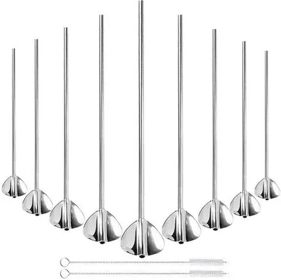 Produktbild von Ibenzoa® Edelstahl-Löffeltrinkhalme 10er Set, 22,5×3,3 cm, wiederverwendbar, BPA-frei & spülmaschinenfest, inkl. 2 Reinigungsbürsten – für Smoothies & Cocktails
