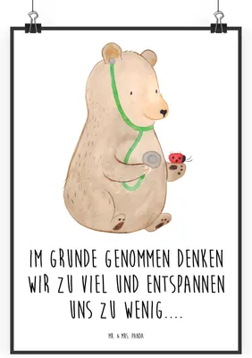 Produktbild von Mr. & Mrs. Panda Bild Bär Arzt DIN A1 - Weiß - Geschenk, Deko, Doktor, drucke, Teddy, wanddeko, Wanddekoration, Professor, Doktorin, Ärztin, Wandbild