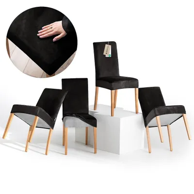 Produktbild von Stuhlhussen Stretch Set schützender Stuhlbezug Universal Stuhlüberzug Hussen 4er Set Schwarz