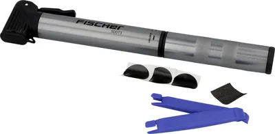 Image de FISCHER Mini-pompe à air pour vélo ALU, avec boîte de réparation adaptée à toutes les valves courantes : Dunlop, Auto et - 1 pièce (50073)