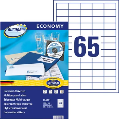 Produktbild von Avery ELA001, Weiß, Selbstklebendes Druckeretikett, A4, 3,8 cm, 2,12 cm, 6500 Stück(e)