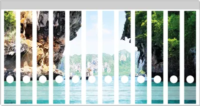 Produktbild von Wallario Ordnerrücken Sticker, selbstklebend für schmale Ordner, 12 Stück, Motiv Felsenschlucht am Meer in Thailand