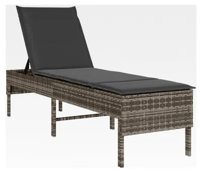 Produktbild von Sonnenliege mit Auflage Grau 55x200x44 cm Poly Rattan, Gartenliege, Sonnenbett, Chaiselongue, Relaxliege, Tagesbett, Lounge Bett, Gartenbett