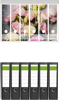 Produktbild von Wallario 6 Stück breite Ordner inkl. Klebeetiketten mit Motive Gelbe und rosane Rosen -  Set mit Rückenschildern / Ordnerrücken Stickern