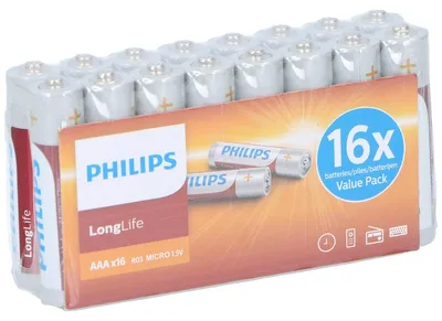 Obrázek produktu pro Philips LongLife R03L16F/10, Baterie na jedno použití, AAA, Chlorid zinečnatý, 1,5 V, 16 kusů, Cd (kadmium), Hg (rtuť)