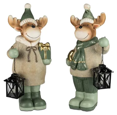 Produktbild von 2er Set Dekofiguren Hirsch, Elche mit Laterne Winterzeit H 44cm Magnesia Formano
