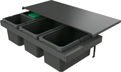 Produktbild von Naber 8013388 Abfallsammler Cox Stand-UP® 250 S/900-4 mit Biodeckel, anthrazit, 38 (2x13/2x6) Liter / 90 cm Schrankbreite