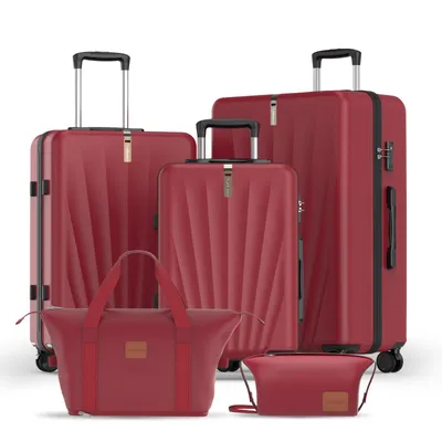 Produktbild von Trolleyset M-L-XL-Set, Gepäck mit Kosmetiktasche, Hartschalen-Koffer 5-teiliges Set, hochfestes ABS-Gehäuse, 360° geräuschloses Rad