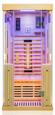 Produktbild von Dewello® Infrarotkabine Infrarotsauna KINGSTON 90cm x 90cm inkl. 3 Vollspektrumstrahler, 4 Karbonstrahler, Farblicht,LED