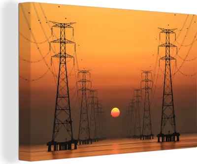 Produktbild von OneMillionCanvasses® - Leinwandbilder - 140x90 cm, Strommasten und ein Sonnenuntergang in Korea, Wandbilder Kunstdruck Wanddekoration