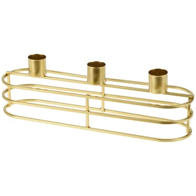 Zdjęcie produktu dla Świecznik Podstawka Na Świeczki Stojak Potrójny Metalowy Złoty 30X8 Cm