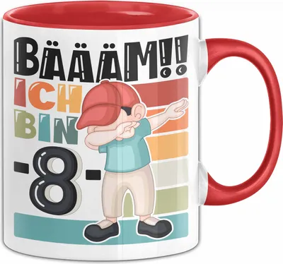 Produktbild von 8. Geburtstag Geschenk Tasse Becher Jungen Geburtstagsgeschenk Sohn Bäääm Ich Bin 8 (Rot)