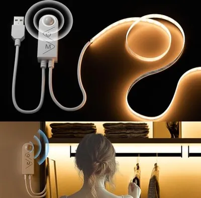 Produktbild von Pautix USB 5 V COB LED-Streifen-Bewegungssensor warm weiß 2700 K 2 m 640 LEDs Dimmbare Cri90+ Selbstklebende Treppe Kinderzimmerschränke Bettlampe