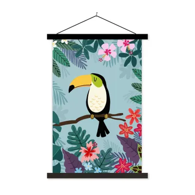 Produktbild von MuchoWow® Textilposter Tukan - Pflanzen - Kinder - Tiere - Kinder 40x60 cm mit schwarzem Rahmen - Wanddekorationen