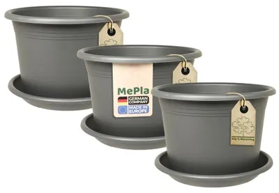 Produktbild von MePla - 3 x Set - Pflanzkübel Cylindro ø 15 + Untersetzer ø 14 - anthrarit