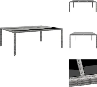 Produktbild von vidaXL Gartentisch 200x150x75 cm Hartglas und Poly Rattan Grau -  Gartentische