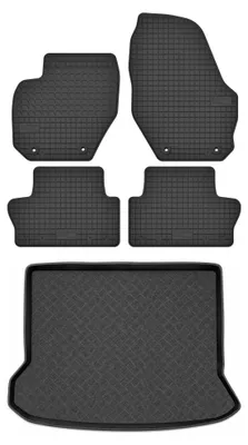 Image de Tapis en caoutchouc + bac de coffre pour Volvo XC60 I 2008-2017 (SUV, coffre standard) – 5 pièces, noirs, sur mesure