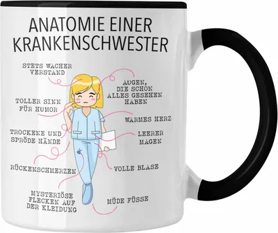 Produktbild von Trendation - Anatomie Krankenschwester Tasse Geschenk Lustige Geschenkidee Beste Krankenschwester Krankenhaus Ausbildung  (Schwarz)