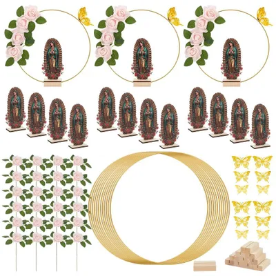 12er Set Tisch-Deko Taufe: Blumenkränze, Holzständer, Figuren