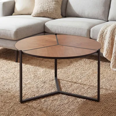 Image de Table basse FineBuy 80 cm en MDF aspect bois, table ronde de salon en métal, table de salon design, table basse moderne, table d'appoint à trois pieds, salon