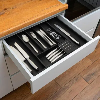 Immagine prodotto di Portaposate in bambù nero, 5x325-55x445 cm, 5-7 scomparti, cassetto da cucina