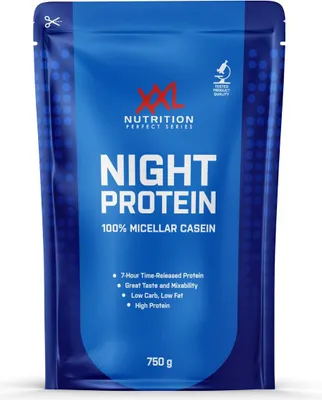 Produktbild von Casein Protein Pulver Nachtprotein | XXL Nutrition Night Protein Cookies & Cream 750 g | Micellar Casein Eiweißpulver Shake für Muskelerhalt über