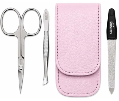 Produktbild von Solingen Nagelschere, Präzisions-Pinzette, Saphirnagelfeile und Dollaro Echtleder-Etui Germany Rosa