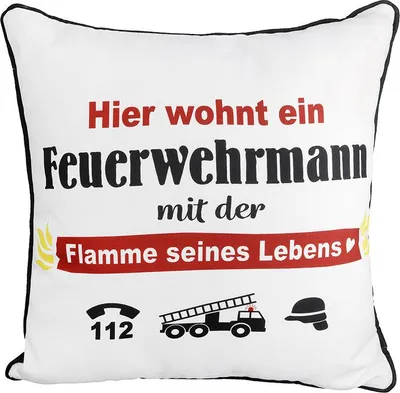 Imagen del producto de Gilde Kissen, quadratisch, "Feuerwehr", Spruch, Polyester, creme, VE 3, B. 45 cm, H. 45 cm 47464
