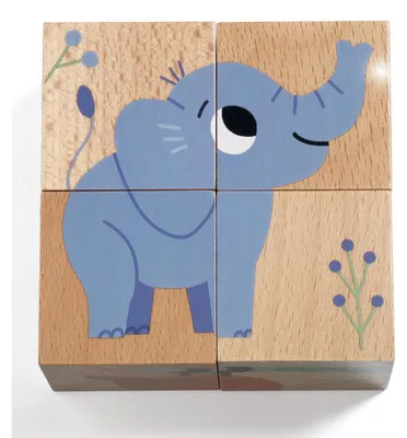 Zdjęcie produktu dla Puzzle z drewnianych klocków Zwierzęta dzikie, Djeco