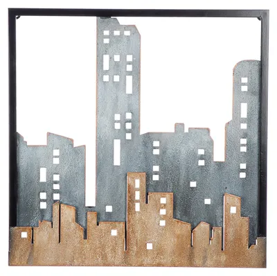 Zdjęcie produktu dla Gilde Wandrelief, quadratisch, "City", Stadt, Metall, blau, braun, VE 1, L. 3 cm, B. 50 cm, H. 50 cm 84284 4063387842843