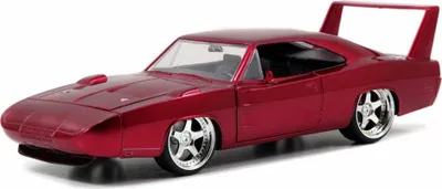 Obrázek produktu pro Jada Toys 97060 Fast & Furious Dom's 1969 Dodge Charger Daytona, tuningový model v měřítku 1:24, se spoilerem, otevíracími dveřmi, kapotou a kufrem, volnoběh, červená metalíza
