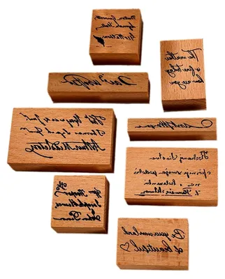 Produktbild von Holzstempelset, 8 Stück, Englische Kunstschrift, Vintage-Gummi für Bastelprojekte