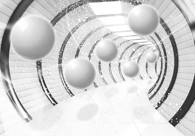 Produktbild von Vlies Fototapete 3D Tunnel Kugeln (254x184cm - 2 Bahnen) Optik schwarz weiß Wohnzimmer Schlafzimmer Wandtapete Moderne Tapete UV-Beständig Montagefertig