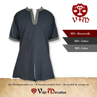 Produktbild von Klassische Wikinger Tunika blau "Arvid" mit Knotenmuster, kurzarm S