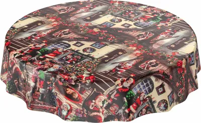 Produktbild von Tischdecke Wachstuch Weihnachten Rot Robust Wasserabweisend Rund 140 cm