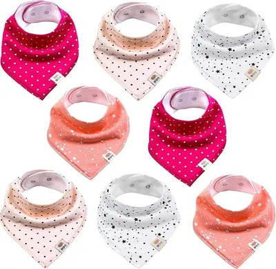 Productafbeelding van Famanu slabbetjes, 8 stuks, van katoen, met verstelbare drukknopen - uni, voor baby's