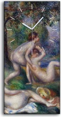 Produktbild von Leinwand Uhr Küche Wohnzimmer Bild 30x60 Malerei Frauen Wald Bäume Fluss Kunst - weiße Hände